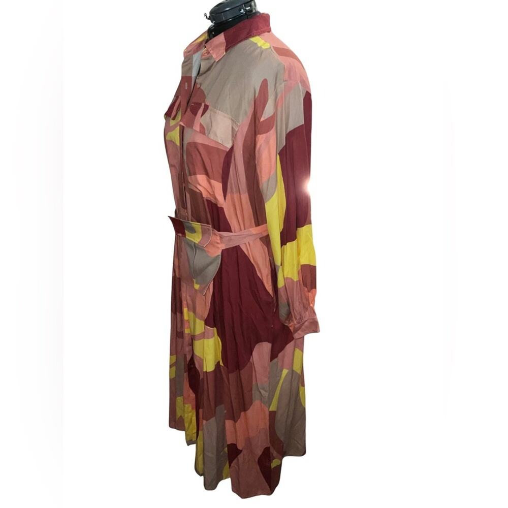 Tencel 70s Resort Maxi Shirt Dress Boho Abstract Wearable Art Belted 3X NWT - Picture 7 of 10